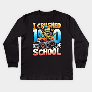 I Crushed 100 Days Of School Dinosaur Back To School Kids Long Sleeve T-Shirt